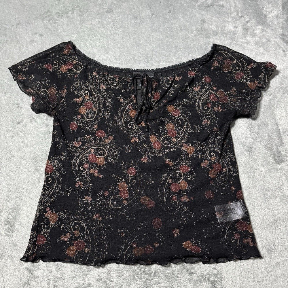 VTG Y2K Hennes Mesh Floral Off The Shoulder Top Size‎ M Grunge Whimsy Coquette